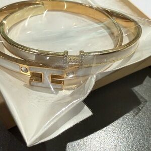 New in box Elegant Gold and rhinestones H Bangle Bracelet Hermes style